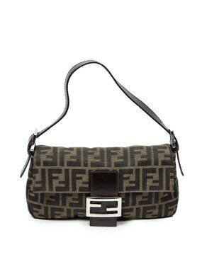 Fendi Baguette Khaki Color Brown Zucca Canvas Messenger Bag